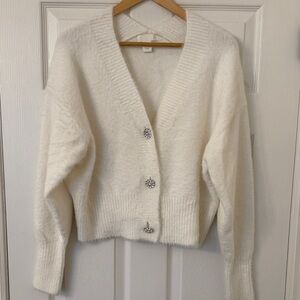 H&M Cream Women's Cardigan with Silver Buttons